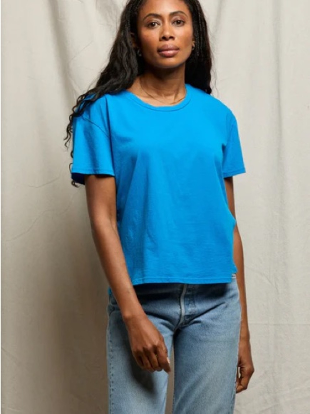 Perfectwhitetee harley cotton boxy crewneck tee- Colbalt Blue